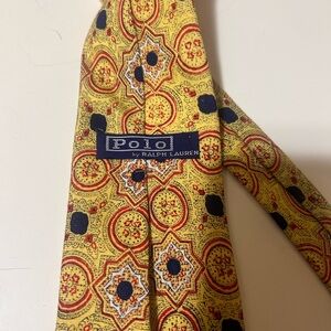 Vintage Polo by Ralph Lauren Yellow Patterned Tie 100% Wool